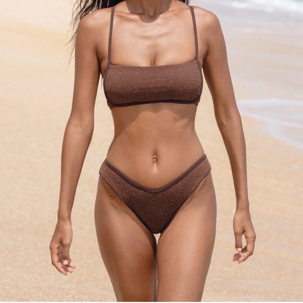 Brown Sparkle Bandeau Bikini Set